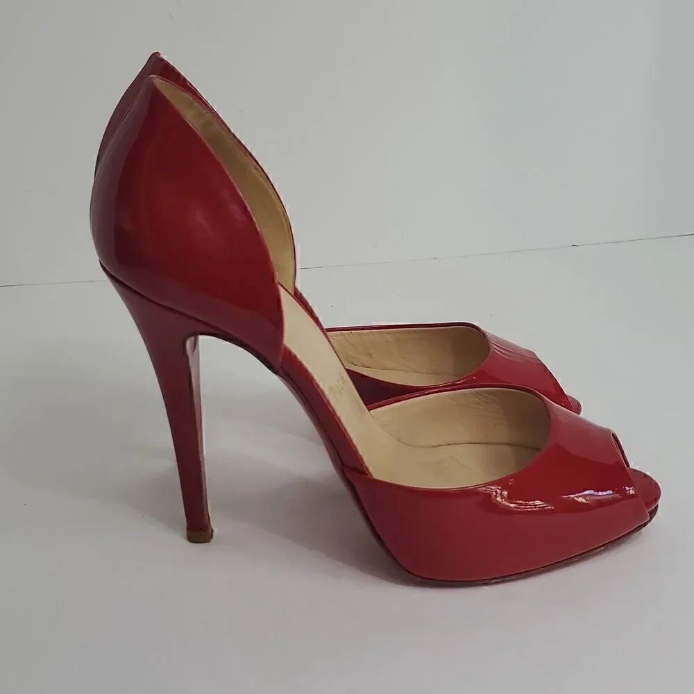 Christian Louboutin Patent Peep Toe Red Heels Size 37.5